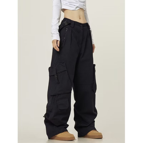 American high street retro multi-pocket overalls for women, new ins trendy loose straight and versatile casual long pants