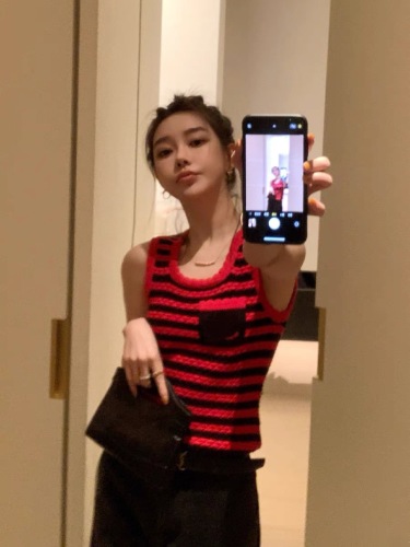 French retro striped knitted camisole women's summer outer wear hot girl short sleeveless top