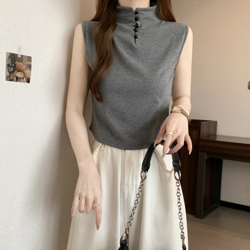 Actual shot of 40 pure cotton T-shirts for women in summer new Korean style Internet celebrity ins trendy loose large size half turtleneck sleeveless vest