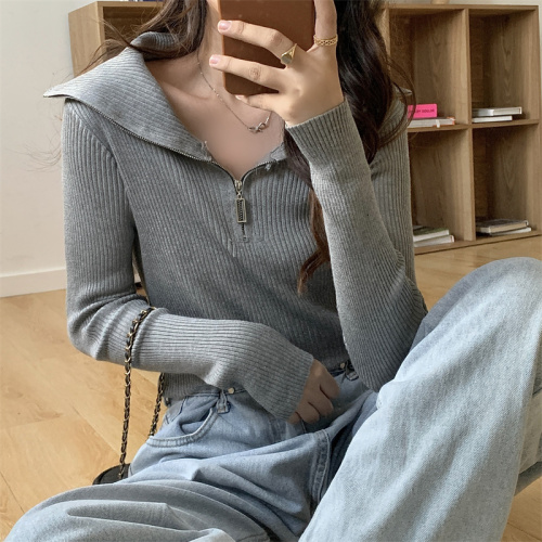 Design niche tops for fall, new style, lazy style, zipper half turtleneck, long-sleeved sweater