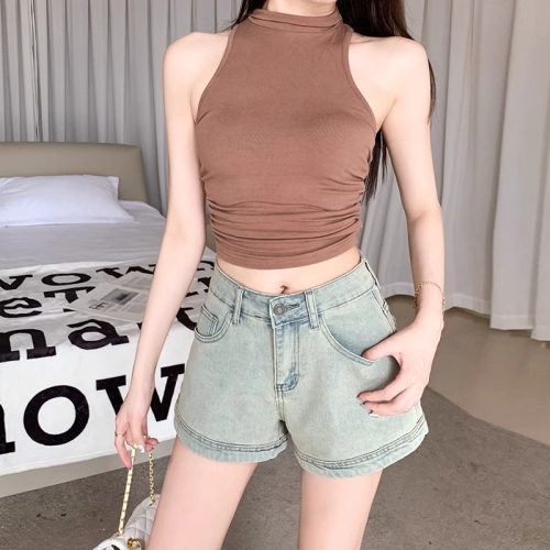 Retro hottie high-waisted denim shorts for women summer new American high street loose slimming A-line hip-covering hot pants trendy
