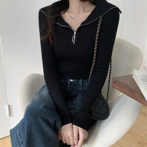 Design niche tops for fall, new style, lazy style, zipper half turtleneck, long-sleeved sweater