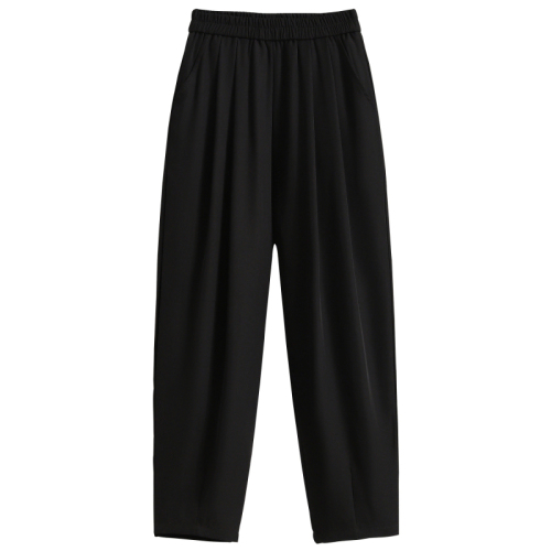 7312 real shot~Large size ice silk harem sweatpants for women summer thin versatile nine-point slimming casual pants