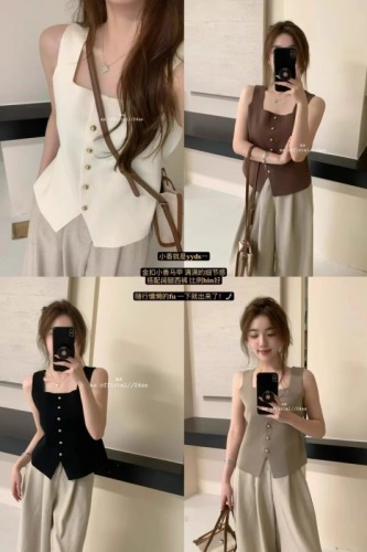French square neck knitted camisole women's inner wear design niche short bottoming top sleeveless slim fit