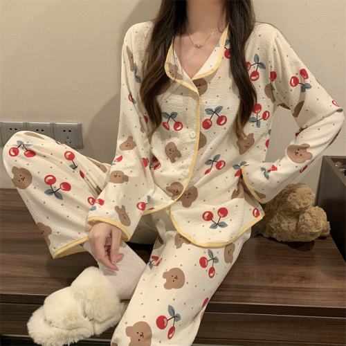Autumn new cute and sweet pure lust style long-sleeved Internet celebrity pajamas with small lapels and home clothes for outer wear