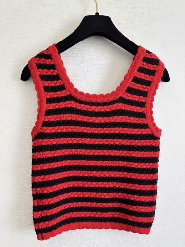 French retro striped knitted camisole women's summer outer wear hot girl short sleeveless top