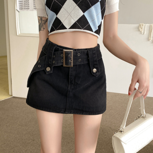 American retro hottie high-waisted denim skirt for women summer new loose slimming anti-exposure hip-covering short skirt