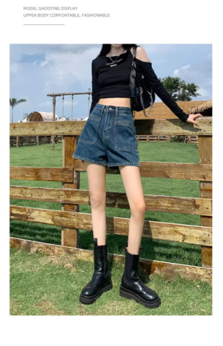 2024 Spring and Summer New High Waist Denim Shorts Women's Loose Design Niche Retro Wide Leg A-Line Hot Pants Thin