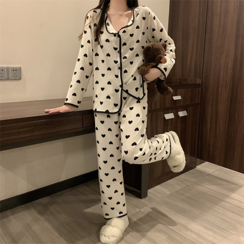 Autumn new cute and sweet pure lust style long-sleeved Internet celebrity pajamas with small lapels and home clothes for outer wear