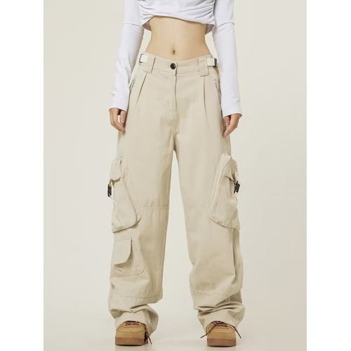 American high street retro multi-pocket overalls for women, new ins trendy loose straight and versatile casual long pants