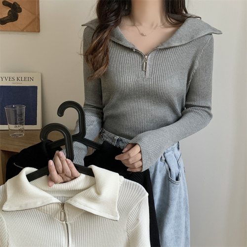 Design niche tops for fall, new style, lazy style, zipper half turtleneck, long-sleeved sweater