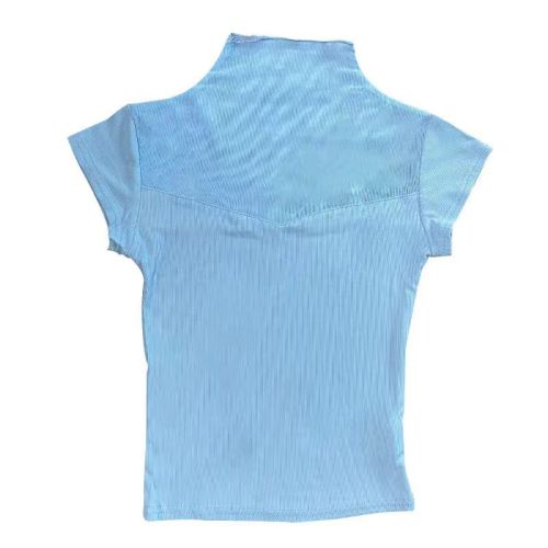 Pure lust-style mesh splicing knitted T-shirt for women with niche design for summer, sexy tight-fitting chest-revealing short-sleeved top