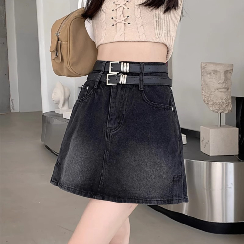 High-waisted denim skirt for women summer new hot girl skirt high-waisted loose slimming A-line hip short skirt trendy