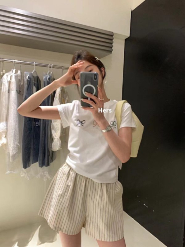 Korean style simple bow pattern printed short tee short sleeve T