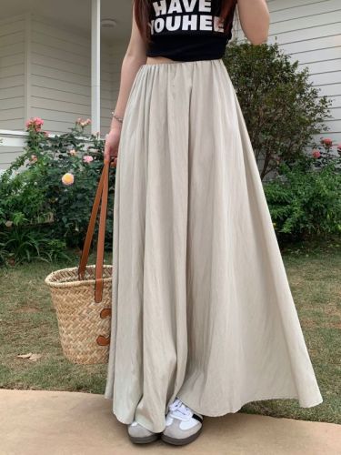 Real shot 2024~Solid color drape skirt with elastic waist, versatile mid-length, large skirt, long skirt