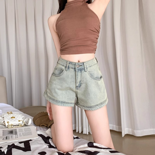 Retro hottie high-waisted denim shorts for women summer new American high street loose slimming A-line hip-covering hot pants trendy
