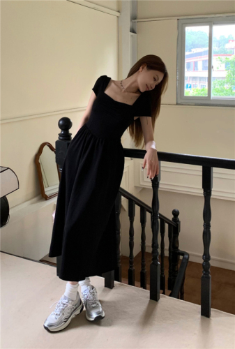 Actual shot~Fashionable square-neck style knitted long dress