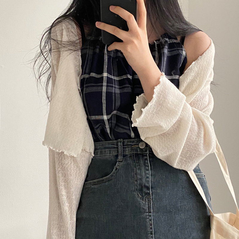 Real price Korean hot girl fungus short knitted cardigan loose long sleeve thin coat for women