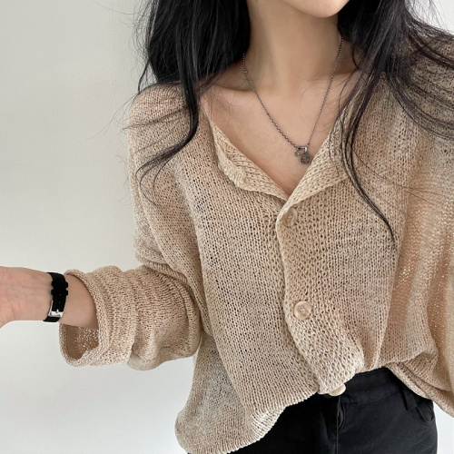 Real price Korean lazy loose knitted cardigan sun protection long-sleeved light jacket for women