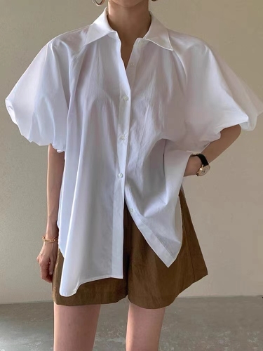 .  French style simple basic loose shirt with lantern sleeves