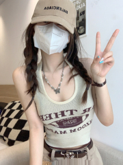 Actual shot and real price Pure Desire Letter Printed Knitted Vest Summer Solid Color White Versatile Small Suspender