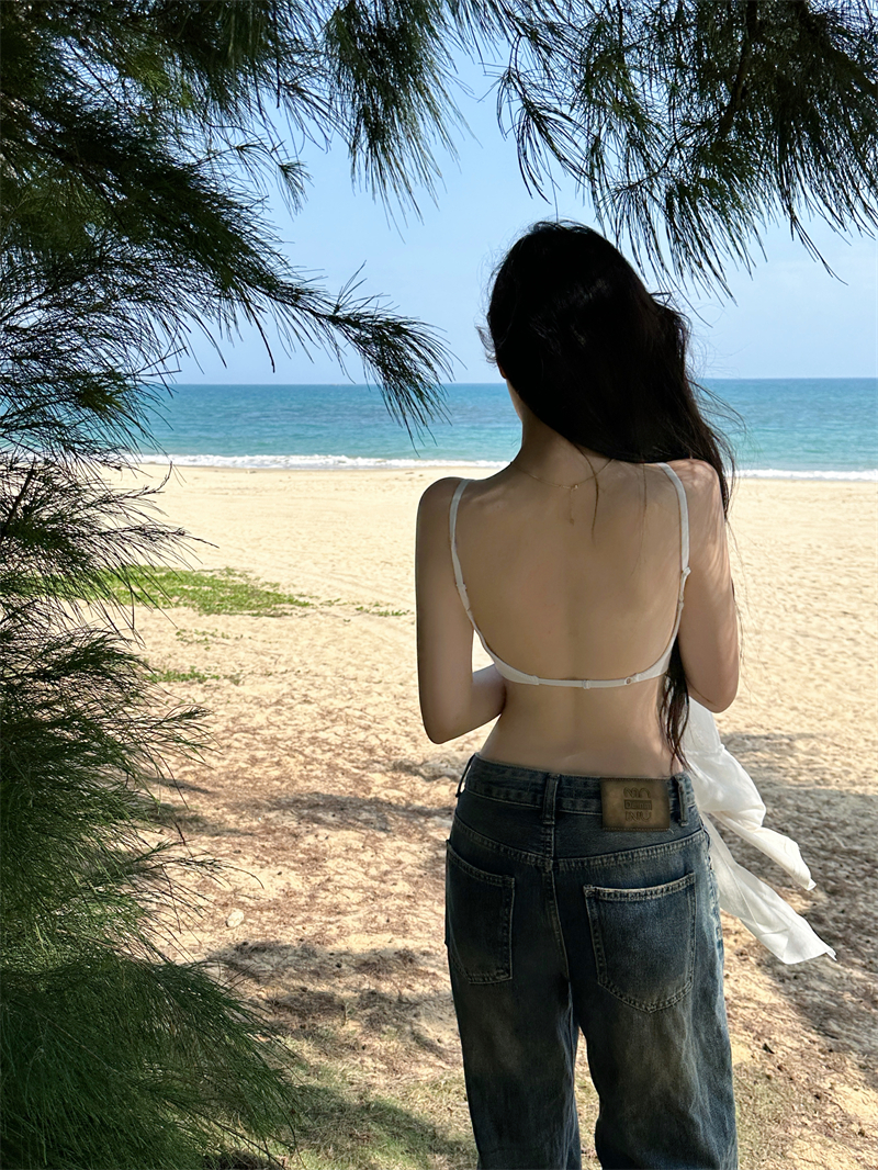 Real shot ~ Pure desire short nude camisole for women in summer with a large backless sexy top and versatile