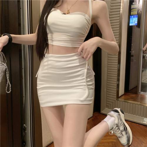 Actual shot and real price~Pure Desire Halter Neck Tube Top Camisole Top + Slim Fit Skirt and Short Skirt Set