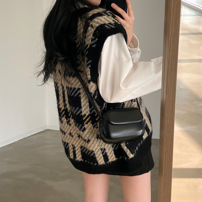 Korean chic original quality stacked vest loose large plate alpaca sweater vest for women