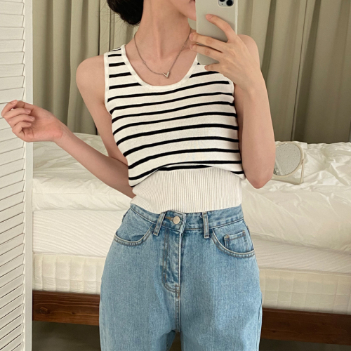 Real price Korean chic versatile striped slim fit knitted camisole for women