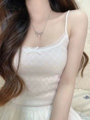 已出貨白色純欲少女芭蕾風純棉愛心刺繡蕾絲修身吊帶內搭