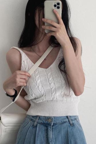 Real price Korean retro twist design thin knitted camisole for women
