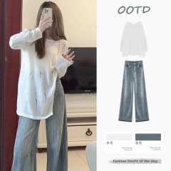 外搭冰絲輕薄款空調衫女夏季白色配吊帶防曬針織罩衫寬鬆鏤空上衣