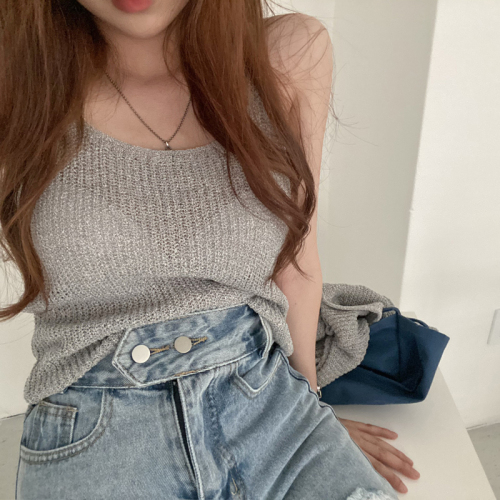 Real price Korean chic versatile camisole layered short-sleeved cardigan knitted two-piece set for women