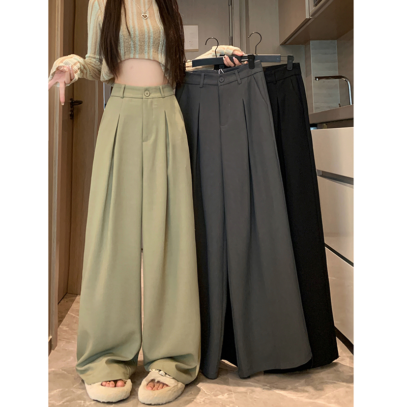 Actual shot! 2024 New Style Casual Pants Design Sense Suit Pants for Women Straight Leg High-Waist Slimming Loose Pants