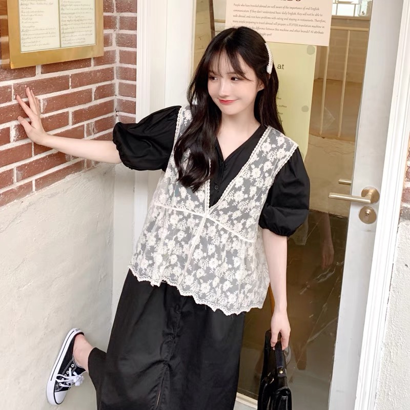 蕾絲網紗馬甲背心女春夏外穿新款韓版寬鬆薄款外搭披肩上衣披肩女