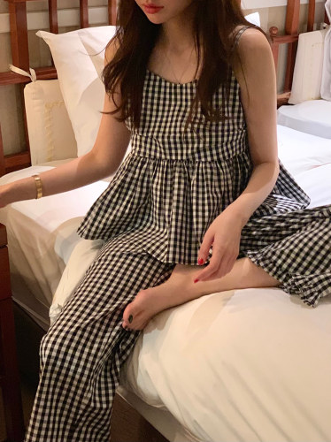 Versatile plaid pajama set, two-piece set