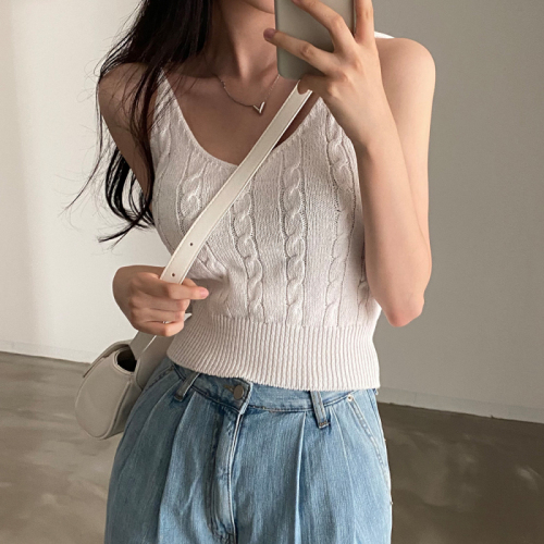 Real price Korean retro twist design thin knitted camisole for women