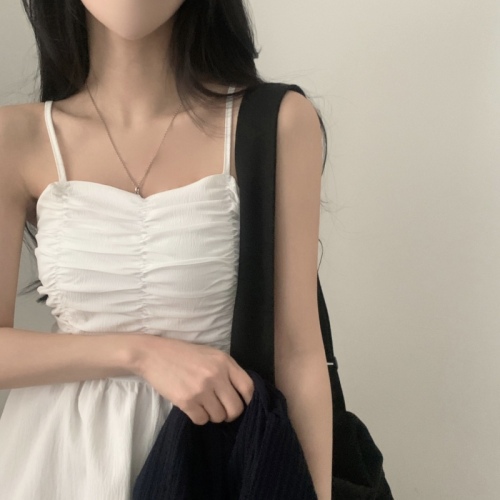 Korean ins summer temperament shirring ruffles petite suspender dress