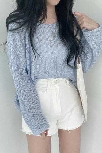 Real price Korean chic summer new loose thin sweater sun protection long-sleeved ice silk knitted top for women