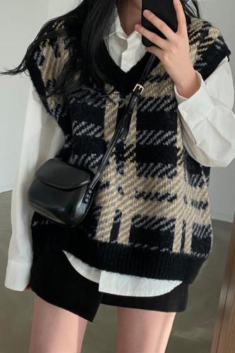 Korean chic original quality stacked vest loose large plate alpaca sweater vest for women