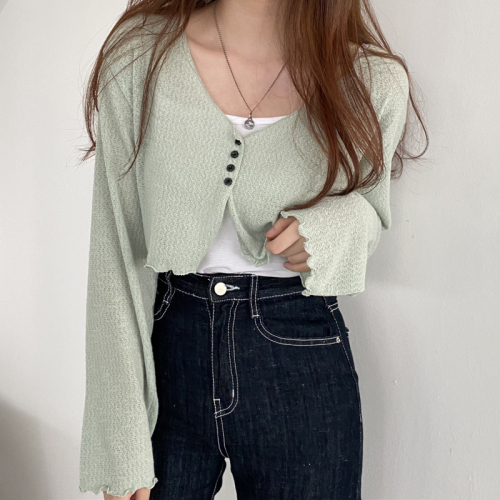 Real price Korean hot girl fungus short knitted cardigan loose long sleeve thin coat for women