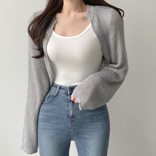 Real shot protection~Korean chic large size loose lazy knitted cardigan bat sleeves gentle wind sun protection shawl top