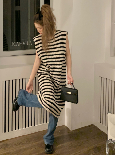 Actual shot and real price Lazy loose striped slimming body-covering sleeveless knitted vest long skirt for women
