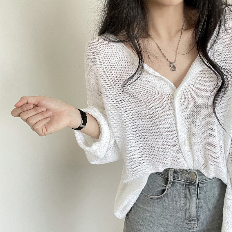 Real price Korean lazy loose knitted cardigan sun protection long-sleeved light jacket for women
