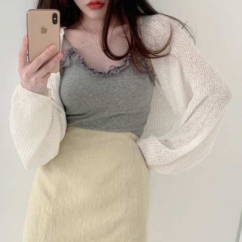 Real shot protection~Korean chic large size loose lazy knitted cardigan bat sleeves gentle wind sun protection shawl top