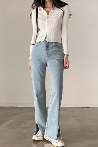 Korean chic double zipper short knitted cardigan slim slim long-sleeved small coat for women
