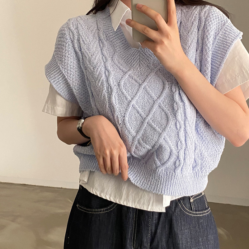 Real price Korean retro twist versatile loose ice silk knitted vest stacking vest top for women