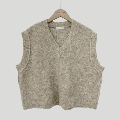 Korean chic furry sleeveless sweater vest heavy industry retro loose knitted vest for women