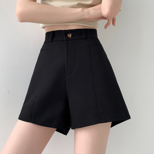 Real shot of design gray suit shorts for women summer 2024 college style loose a-line wide-leg casual trousers