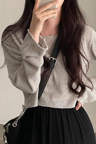 Real price Korean chic versatile rolled edge thin knitted sun protection blouse top for women